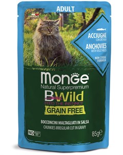 Паучи Cat BWild Grain Free Adult из анчоусов с овощами для кошек 85 г Анчоусы с овощами Monge