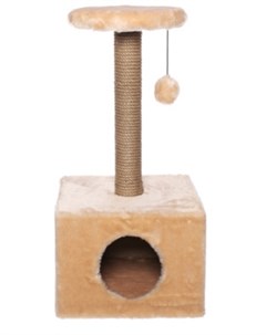 Домик Mini Комфортный квадратный с пумпоном бежевый джут для кошек 36 х 38 х 72 см Бежевый Yami-yami