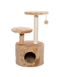 Домик Уютный круглый с подставкой и пумпоном коричневый сизаль для кошек 44 х 44 х 77 см Коричневый Yami-yami
