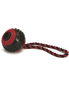 Игрушка Мячик шипованный на веревке для собак 9см черно красный Beeztees