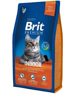 Сухой корм Premium Cat Indoor для домашних кошек 1 5 кг Курица и печень Brit*
