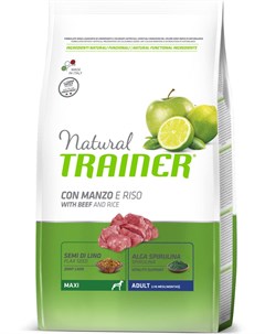 Сухой корм Natural Maxi Adult для взрослых собак крупных пород с говядиной и рисом 3 кг Trainer