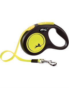 Поводок рулетка New Neon tape S лента для собак мелких пород до 15 кг 5 м Желтый Flexi