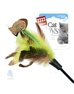 Игрушка для кошек Дразнилка с рыбками на длинной палке ткань пластик куриное перо 75см Gigwi