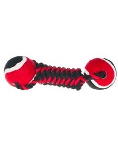 Игрушка для собак Гантель из теннисных мячей на веревке красный с черным 22 см Petmax