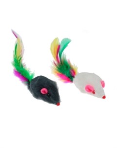 Игрушка для кошек Мышка натуральный мех с перьями разноцветная 5 см Petmax