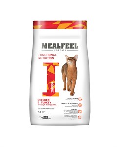 Functional Nutrition Indor корм для домашних кошек старше 1 года с курицей и индейкой 400 г Mealfeel