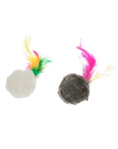 Игрушка для кошек Мяч натуральный мех с перьями 4 см 2 шт Petmax