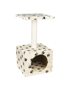 Дом когтеточка для кошек Vicenza квадратный с площадкой бежевый рис Кошачьи лапы 30х30х55 см Petmax