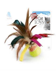 Игрушка для кошек Мячик с перьями перо куриное теннисный материал 12 см Gigwi