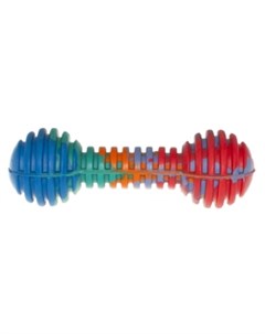 Игрушка для собак Гантель рифленая резиновая разноцветная 15 см Petmax