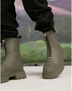Ботинки челси из искусственной кожи цвета хаки на массивной подошве с молнией спереди Asos design