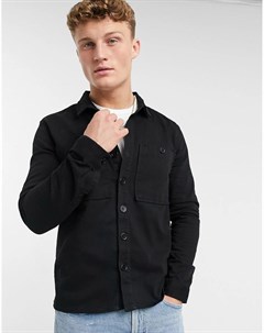 Черная рубашка навыпуск из твила с двумя карманами New look