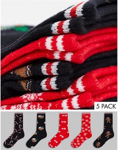 Набор из 5 пар новогодних носков красного и черного цветов с изображением пудингов Brave soul