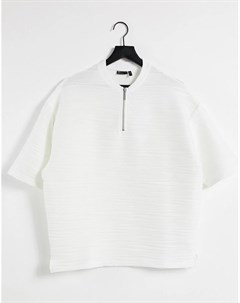 Белая фактурная oversized футболка с воротником на молнии Asos design