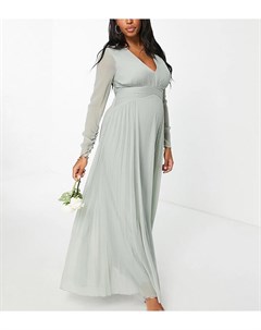 Присборенное на талии платье макси оливкового цвета с длинными рукавами и плиссированной юбкой ASOS  Asos maternity