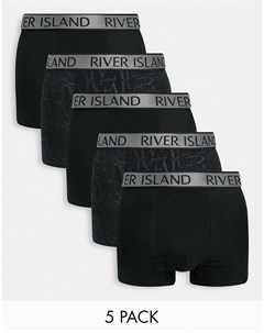 Набор из 5 черных боксеров брифов с монохромным принтом River island