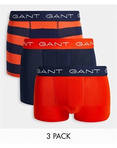 Набор из 3 боксеров брифов темно синего оранжевого цветов в полоску с контрастным поясом с логотипом Gant