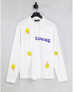 Кремовая футболка поло с длинными рукавами и лимонным принтом Another reason