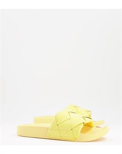 Светло желтые шлепанцы с плетеным дизайном для широкой стопы Wide Fit Finley Asos design