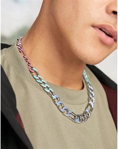 Серебристое ожерелье цепочка средней толщины с плетением фигаро и покрытием эмалью разных цветов Asos design