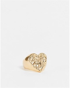 Золотистое массивное кольцо печатка с сердцем Designb london