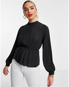 Черная плиссированная блузка с высоким воротом Vero moda