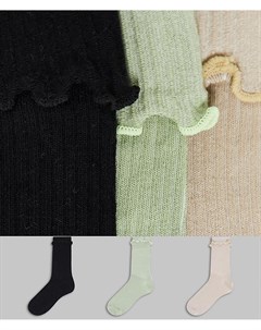 Набор из 3 пар разноцветных носков до середины икры с оборкой по верхнему краю Asos design
