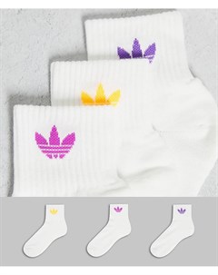 Набор из 3 пар белых носков до щиколотки средней длины с трилистником разных цветов Adidas originals