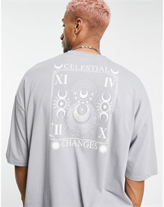 Серая футболка в стиле oversized с мистическим принтом на спинке Asos design