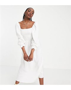 Белое платье миди из фактурной ткани с присборенной отделкой New look tall