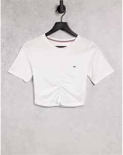 Белая присборенная спереди футболка с логотипом в виде флага Tommy jeans