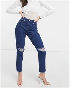 Синие джинсы в винтажном стиле с рваными коленями I saw it first