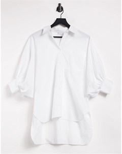 Рубашка в стиле oversized из хлопка цвета слоновой кости с объемными рукавами 3 4 Asos design