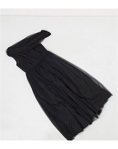 Черное платье из тюля с драпировкой на плечах ASOS DESIGN Curve Asos curve