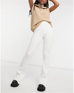 Белые расклешенные брюки в рубчик от комплекта Missguided Bershka