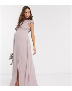 Розовое платье макси с кружевными рукавами Tfnc maternity