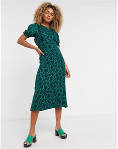 Зеленое чайное платье миди с цветочным принтом Topshop
