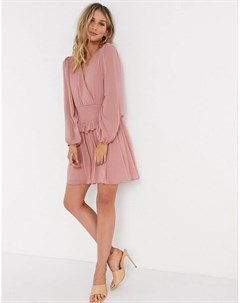 Розовое короткое приталенное платье с присборенной талией и запахом Asos design