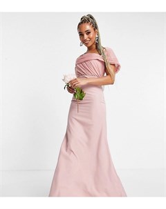 Нежно розовое платье бандо с отделкой из органзы Bridesmaid Missguided