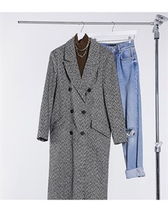 Монохромное пальто с подплечниками и узором в елочку ASOS DESIGN Tall Asos tall
