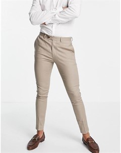 Серо коричневые супероблегающие брюки из хлопка и льна Asos design