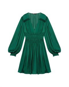 Зеленое платье из атласа с оборками Maje