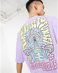 Oversized футболка выбеленного фиолетового цвета с принтом на спине Asos design