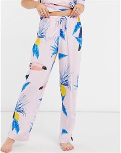 Розовые комбинируемые пижамные штаны из 100 модала с принтом туканов Asos design