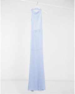 Голубое атласное платье макси с высоким воротником Missguided