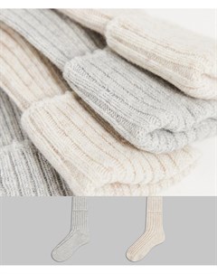 Набор из 2 пар носков с добавлением шерсти до икры для дома нейтральных оттенков Asos design