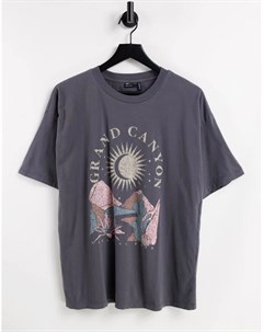 Темно серая выбеленная футболка в стиле oversized с принтом Grand Canyon Asos design