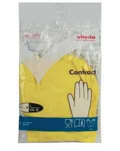 Перчатки хозяйственные резиновые Контракт с х б напылением размер L большой желтые 101018 Vileda