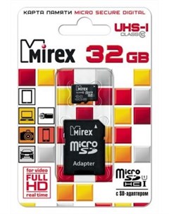Флеш карта microSD 32GB microSDHC Class 10 UHS I SD адаптер 13613 ADSUHS32 Mirex